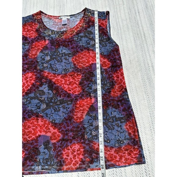 Emily Stacy Top Women Size 3 Extra Large Multicolor Floral Crew Neck Sleeveless - Picture 4 of 9